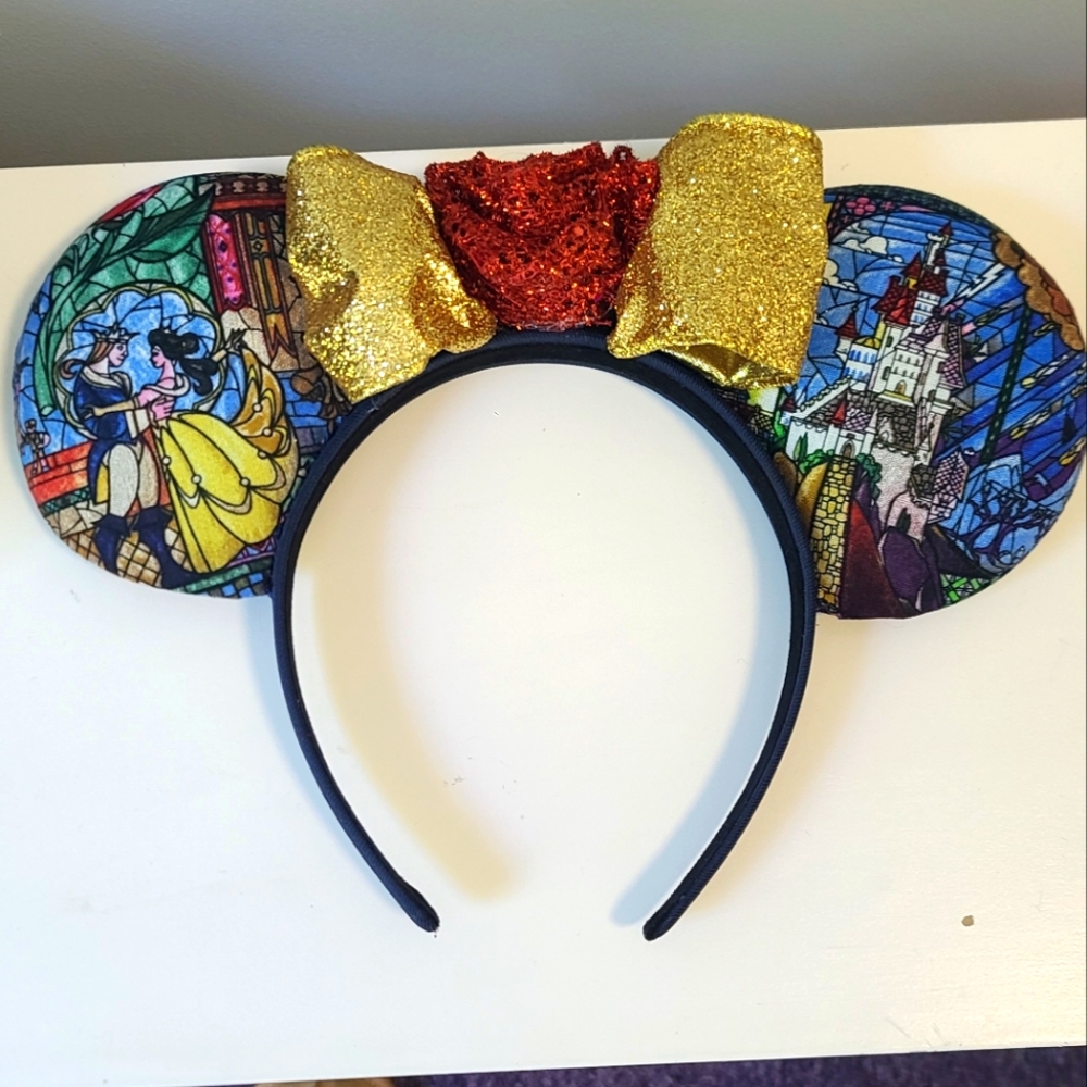 Beauty And The Beast Stained Glass Mickey Minnie Ears